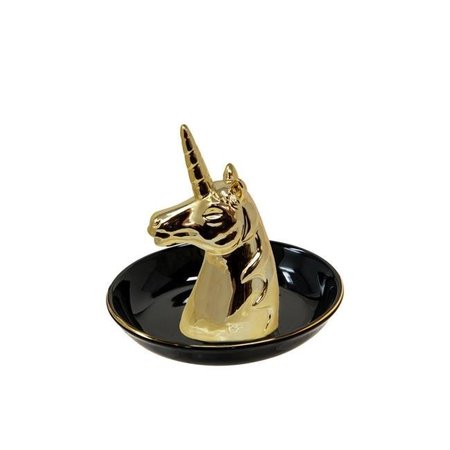 SAGEBROOK HOME Sagebrook Home 12747-23 6 in. Ceramic Unicorn Trinket Tray; Black & Gold 12747-23